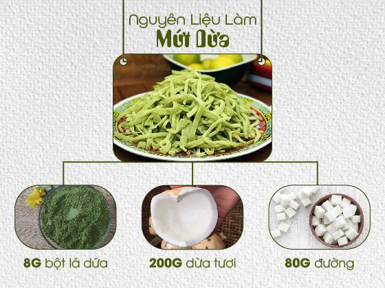 Cách làm món mứt dừa màu xanh lá dứa